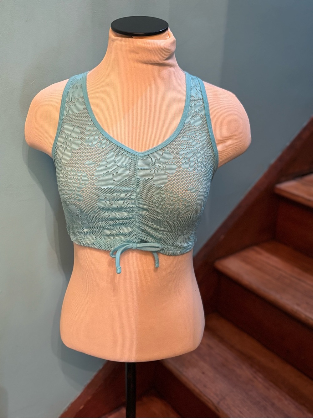 art class Light Blue Lace Racerback Bralette with Front Tie